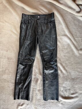 Segura Black Leather Straight-Leg Pants